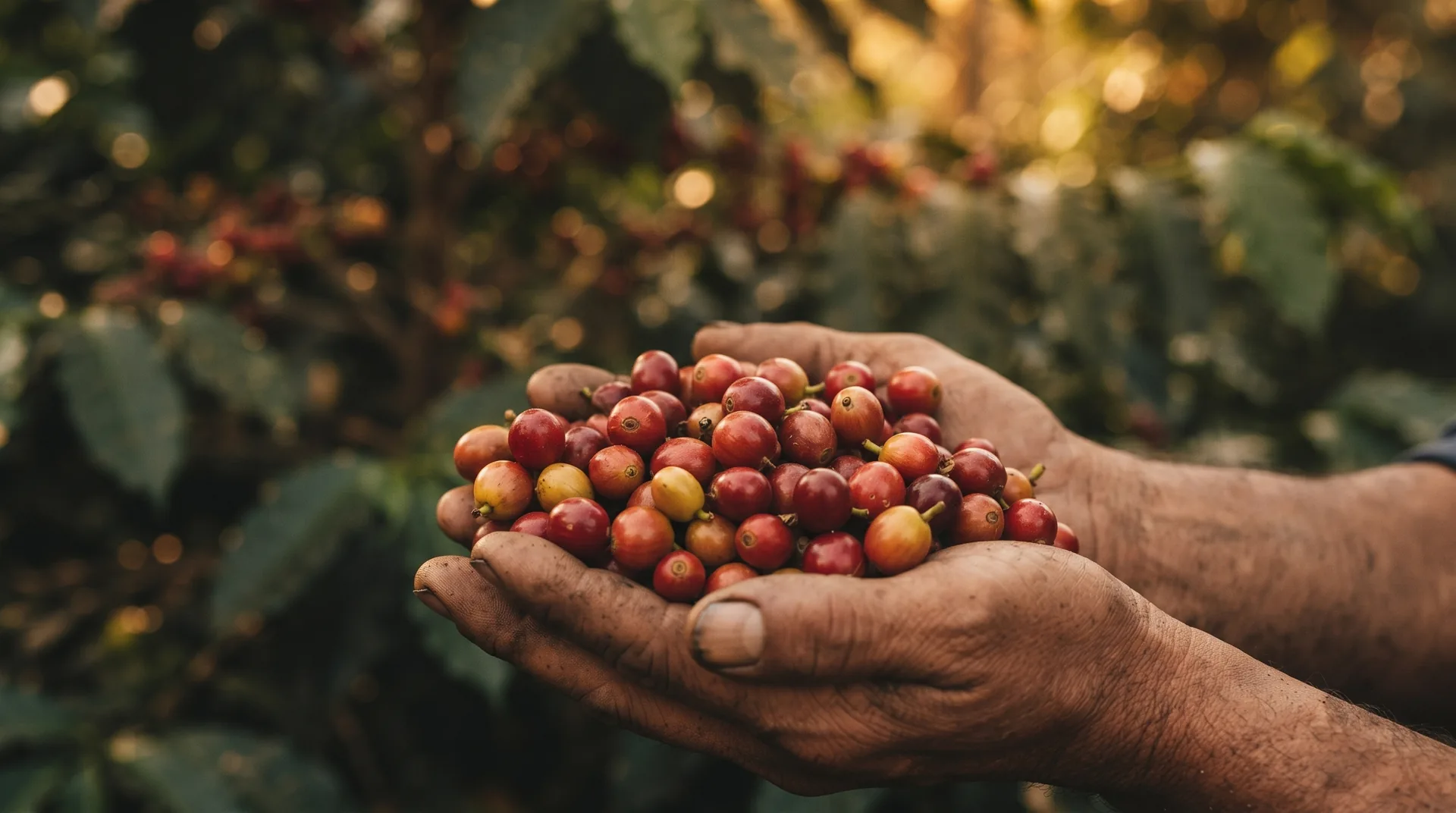Ripe coffee cherries just picked